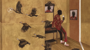 Desdobramento sobre Sankofa: ilustração feita por Antônio Obá para o livro Canção para ninar menino grande de Conceição Evaristo.