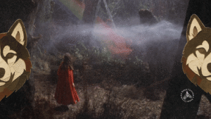 Cena de Na companhia dos lobos, adaptação de um livro de Angela Carter para representar o território selvagem da escrita feminina de Elaine Showalter.